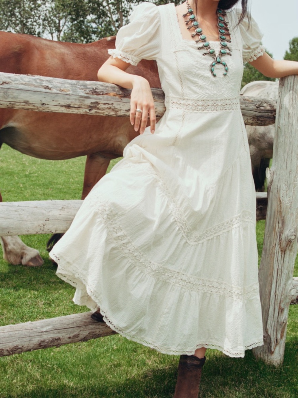 A&F x Kemo Sabe—a limited collection Puff Sleeve Lace-Pieced Maxi Dress